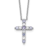 SSRhodium-Rhodium-Plated Lt Purple CZ June Birthstone Cross With 2 Inch Extention Necklace